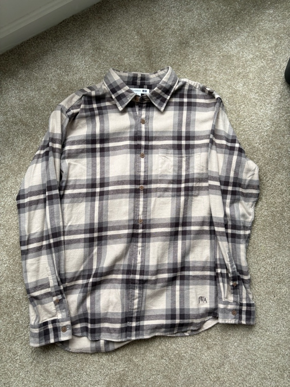 JW ANDERSON Uniqlo Cream and Gray Plaid Flannel Button-Down Shirt